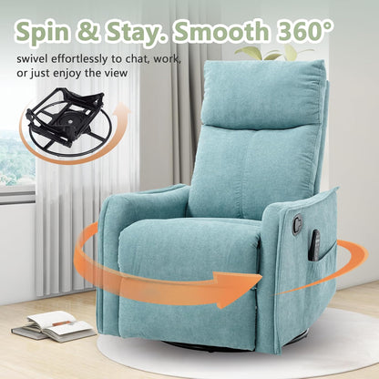 cinkehome Swivel Rocker Recliner, Glider Rocker Recliner Chair for Nursery, Manual Reclining Chair with Heated Massage, Small Spaces, Living Room, Khaki Chenille