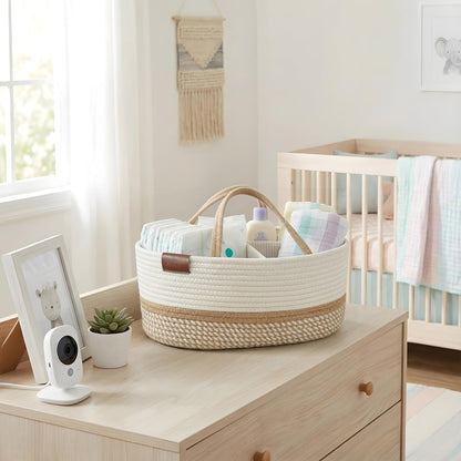 DECOMOMO Baby Caddy Organizer, Mother's Day Diaper Caddy Basket, Baby Baskets for Baby Shower (Spiral Beige & White, Large)