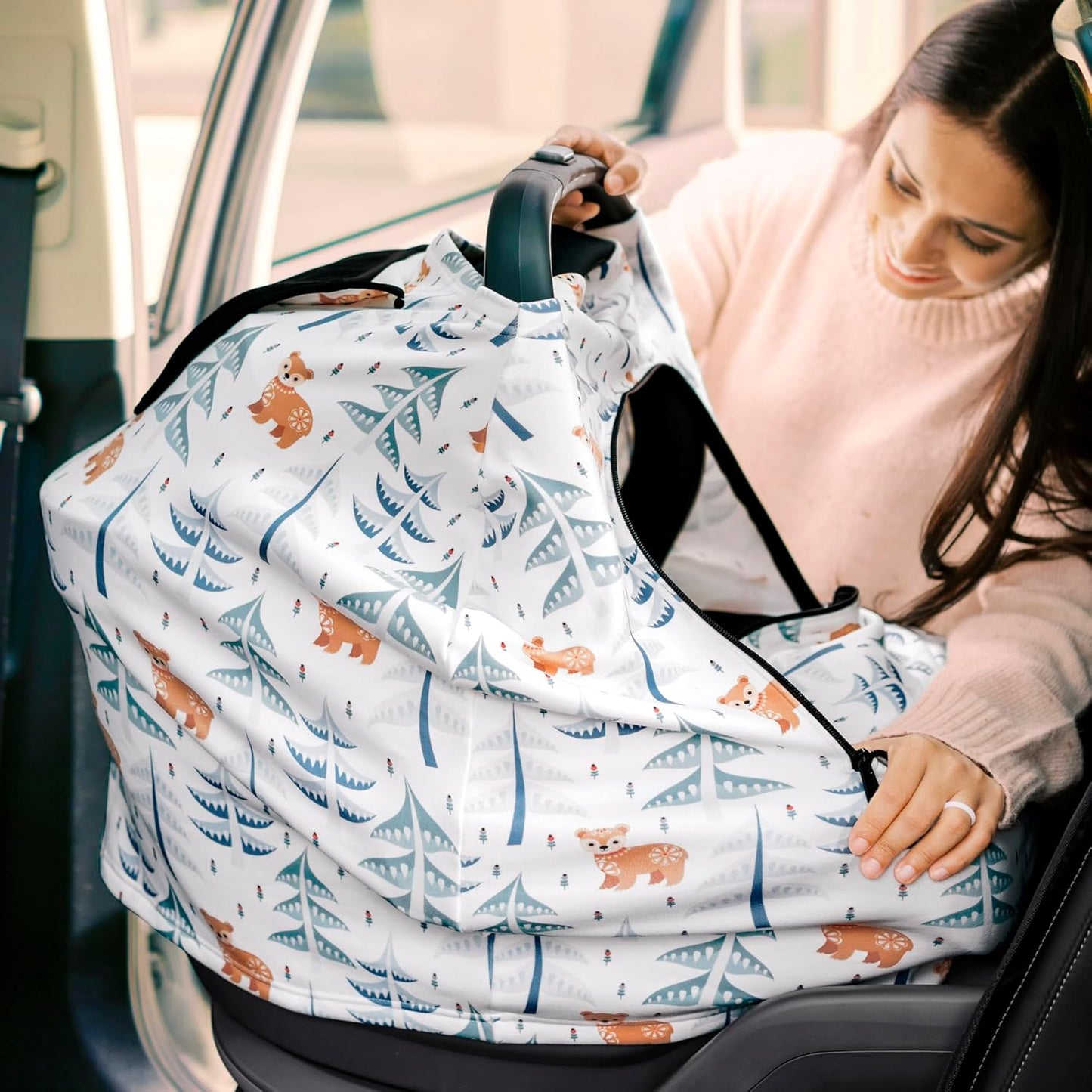 KeaBabies Winter Car Seat Cover Baby, Newborn - Universal Fit Infant Carseat Covers Baby Girl, Boy, Breathable, Lightweight Blanket, Easy to Use Stroller Canopy, Rain, Wind, Sun Shade (Laurel)
