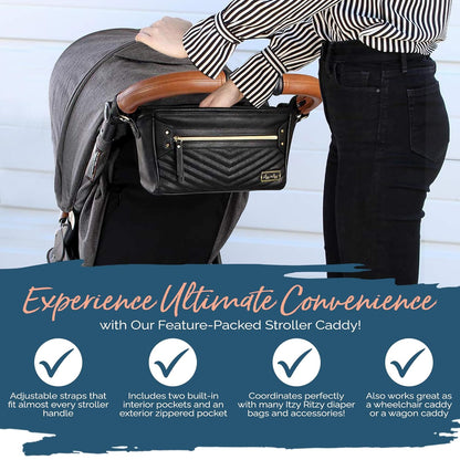 Itzy Ritzy Adjustable Stroller Caddy and Organizer Bag Featuring Front Zippered Pocket, 2 Built-In Interior Pockets & Adjustable Straps to Fit Nearly Any Stroller (Coffee and Cream)