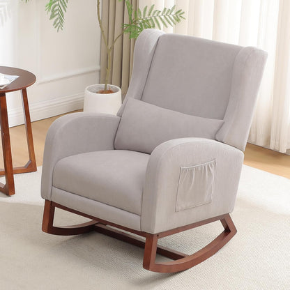 HCHAIRH Rocking Chair Nursery, Nursery Rocking Chairs with Foot Rest, Comfy Fabric Glider Rocker Nursing Chair with High Back for Nursing, Living Room, Bedroom, Beige