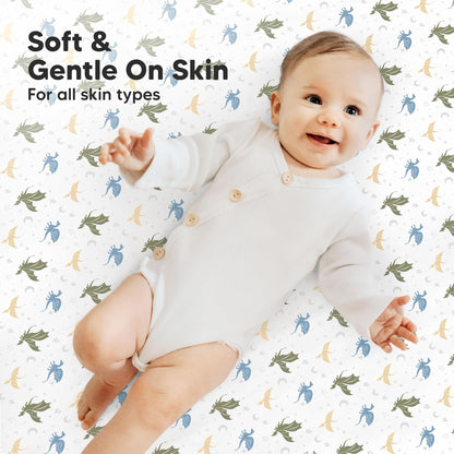 2-Pack Mini Crib Sheets Fitted - 38x26 Pack N Play Sheets for Pack and Play Mattress, Organic Cotton, Soft & Breathable Playard Bedding, Neutral Mini Toddler Bed Cover for Boys, Girls (Dragon Tale)