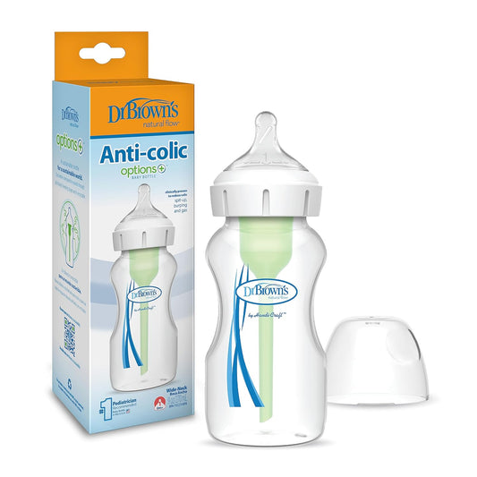 Dr. Brown’s Natural Flow® Anti-Colic Options+™ Wide-Neck Baby Bottles 5 oz/150 mL, with Level 1 Slow Flow Nipple, 4 Pack, 0m+