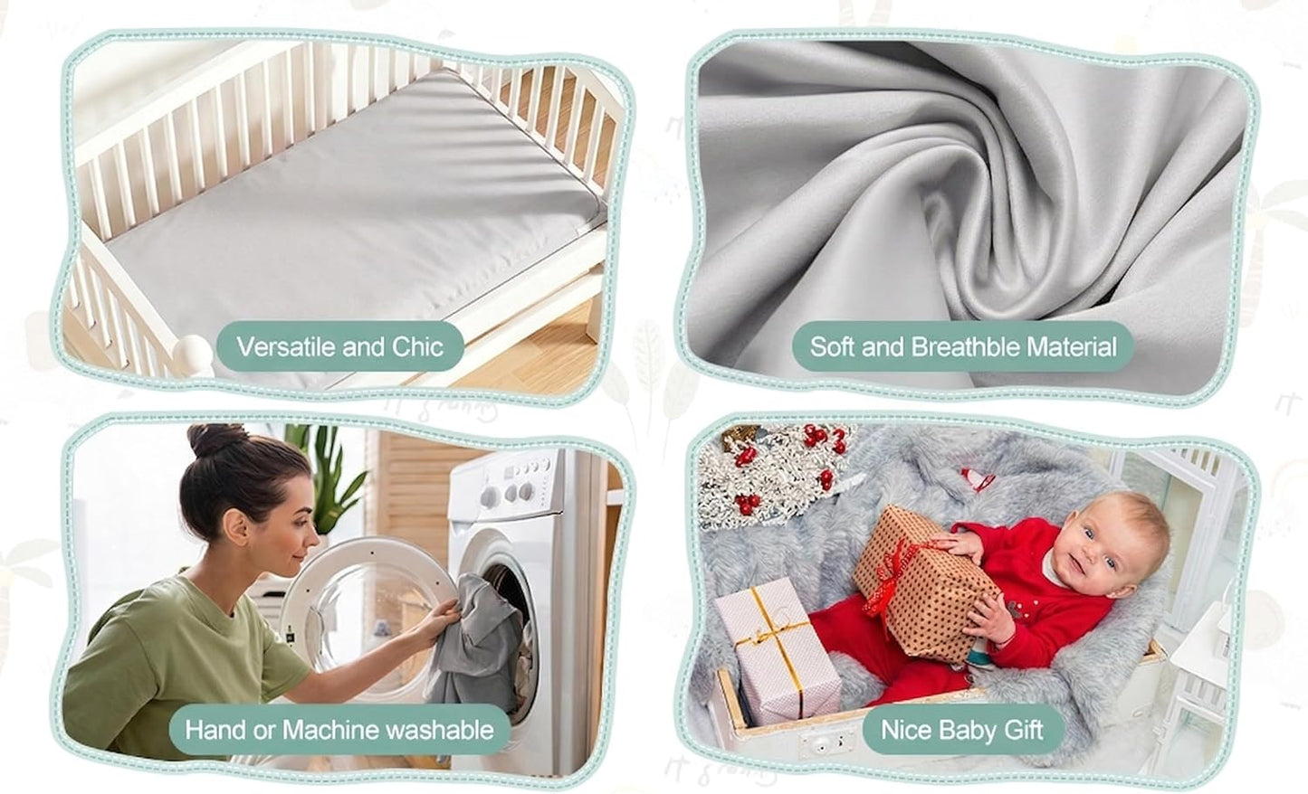 4 Pack Bassinet Sheets (19" x 33"), Compatible with Baby Delight, BabyBond, Dream On Me and Most Rectangle Bedside Sleeper Bassinet Mattress, Soft and Skin-Friendly, Mint Green and Color Rainbow