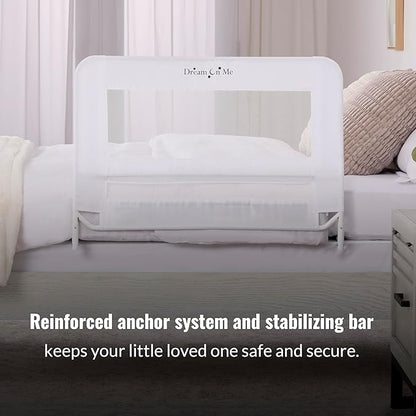 Dream On Me Lightweight Mesh Security Adjustable Bed Rail for Toddler, Breathable Mesh Fabric, Suitable for All Types Of Beds, Reinforced Anchor System Bed Guard Rail, White