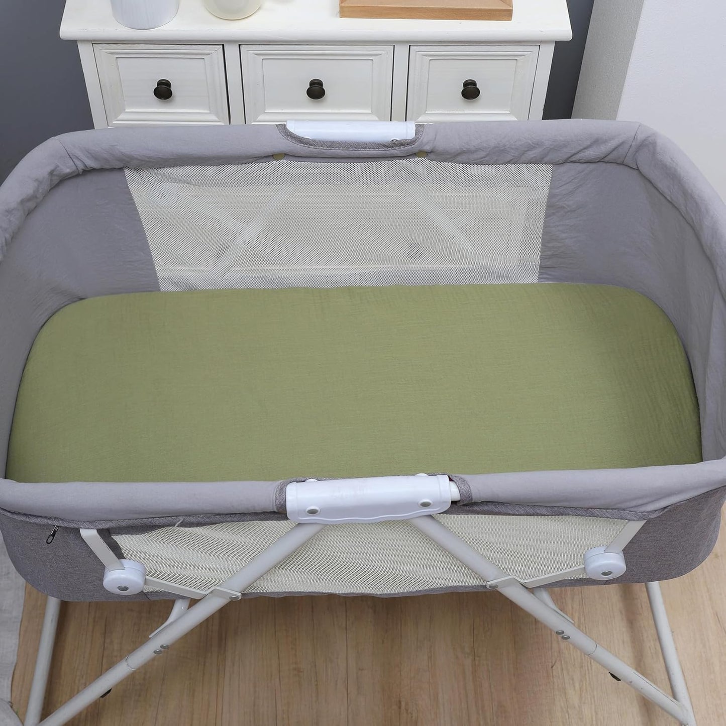 Onacosht Muslin Bassinet Sheets 3 Pack, 100% Cotton Baby Fitted Sheet 33" x 19" Compatible with Mika Micky, KoolaBaby (3 in 1), BabyBond, HARPPA and RICUTON Bedside Bassinet, Green, Floral and Cactus