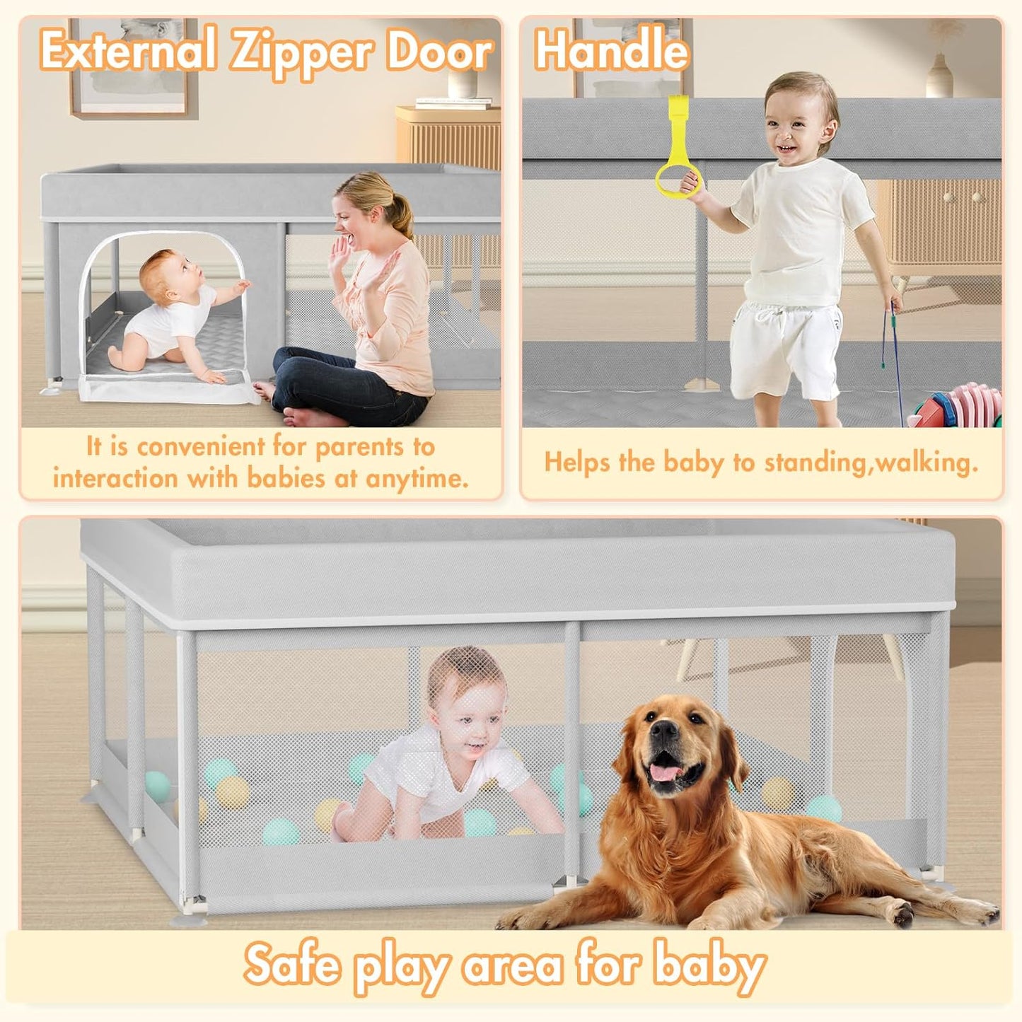 Omzer Baby Playpen with Mat 71"×59" - Extra Large Playpen for Babies and Toddlers with Mat Included, Safety Playard for Baby with Gate, All-Wrapped Soft Sponge Baby Gate Playpen with Stable Mat Velcro