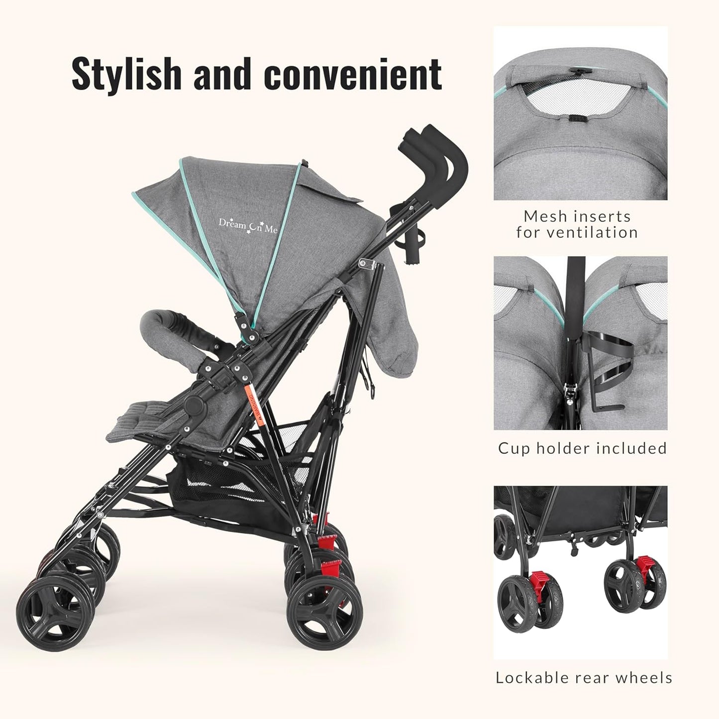 Dream On Me Volgo Twin Umbrella Stroller in Black, Lightweight Double Stroller for Infant & Toddler, Compact Easy Fold, Large Storage Basket, Large and Adjustable Canopy