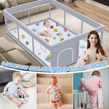 XVISHX Baby Playpen 50 x 50 Inch Play Pen Playards, Playpen for Babies and Toddlers, Baby Playard for Indoor & Outdoor Active Center Game Fence, with Skin-Friendly Fabric and Soft Breathable Mesh Grey