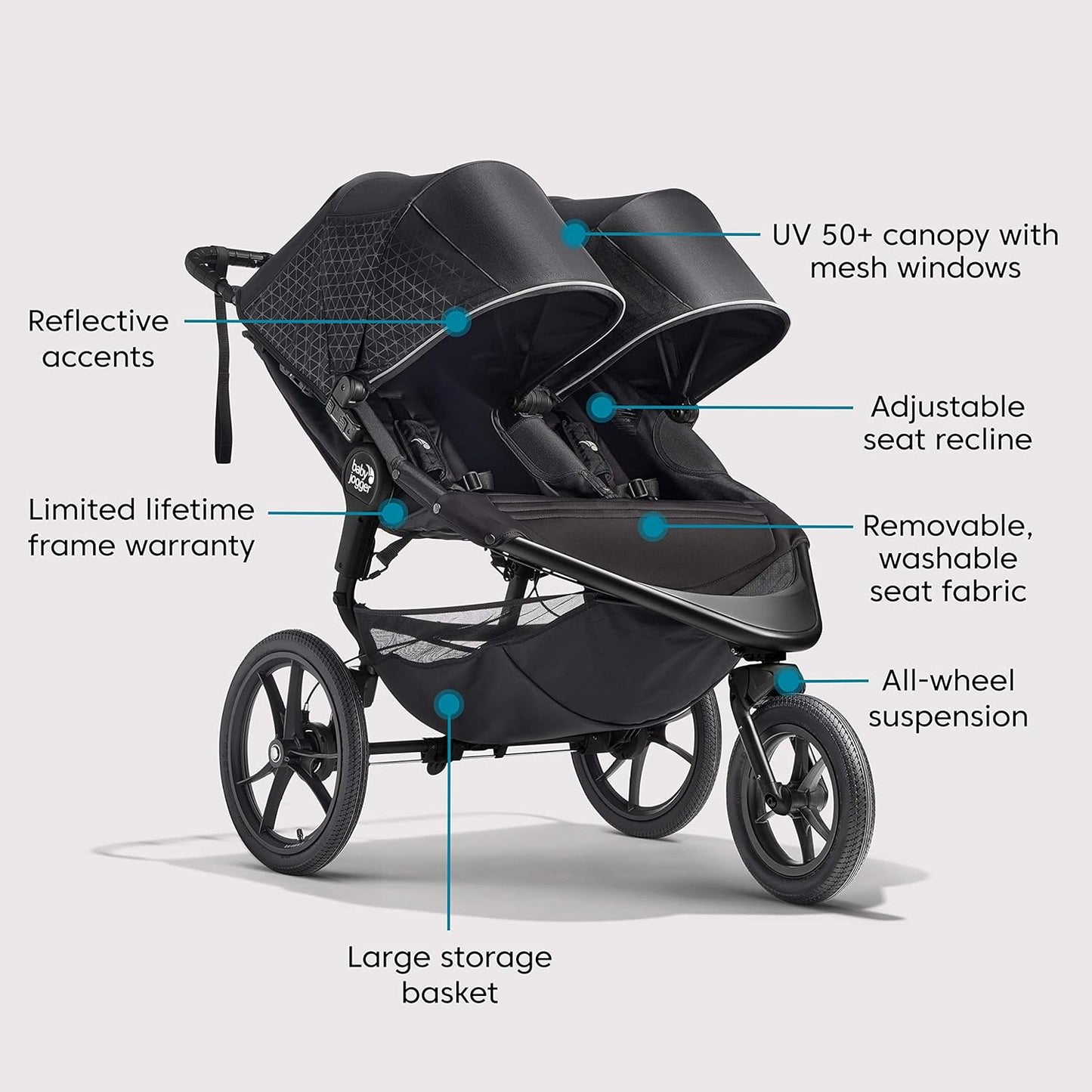 Baby Jogger Summit X3 3-Wheel Jogging Stroller with Hand Brake, Baby Stroller with One-Hand Compact Fold, All-Wheel Suspension for Running, Jogging, and Everyday Outings, Midnight Black
