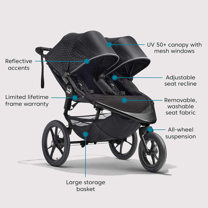 Baby Jogger Summit X3 3-Wheel Jogging Stroller with Hand Brake, Baby Stroller with One-Hand Compact Fold, All-Wheel Suspension for Running, Jogging, and Everyday Outings, Midnight Black