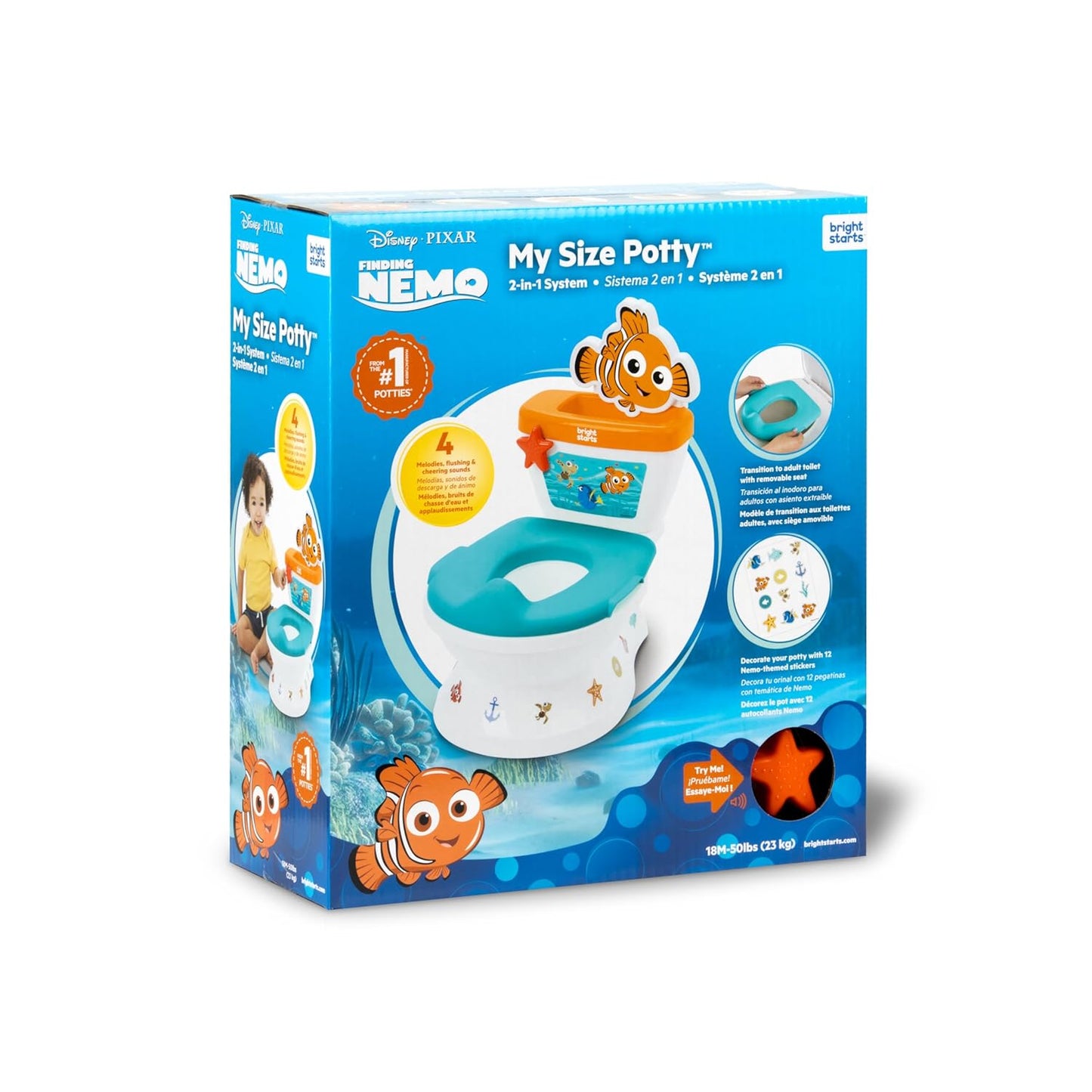 Bright Starts Disney Junior Minnie Mouse My Size Potty Training Toilet, Toddler Potty Chair with Flushing & Cheering Sounds, Removable Seat with Splash Guard & Handles, Ages 18+ Months, Up to 50 lbs