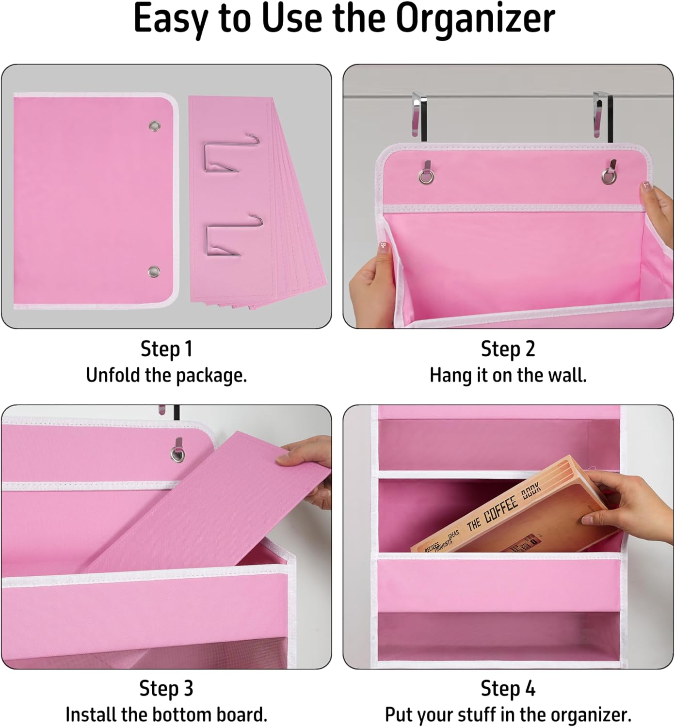 Giraffe Creation Over Door Organizer with 4 Large Capacity Pockets, Hanging Organizer Storage for Closet Bathroom Nursery Bedroom Dorm, Toys Cosmetics Sundries and Baby Essentials, Pink