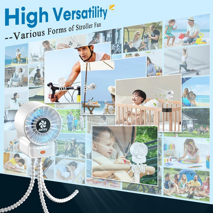 AMTIFO Portable Stroller Fan - 4-Speed Rechargeable USB Fan, Quiet Clip-on Baby Fans for Stroller Crib and Travel - Compact & Battery-Operated Cooling Fans for Baby Comfort on the Go