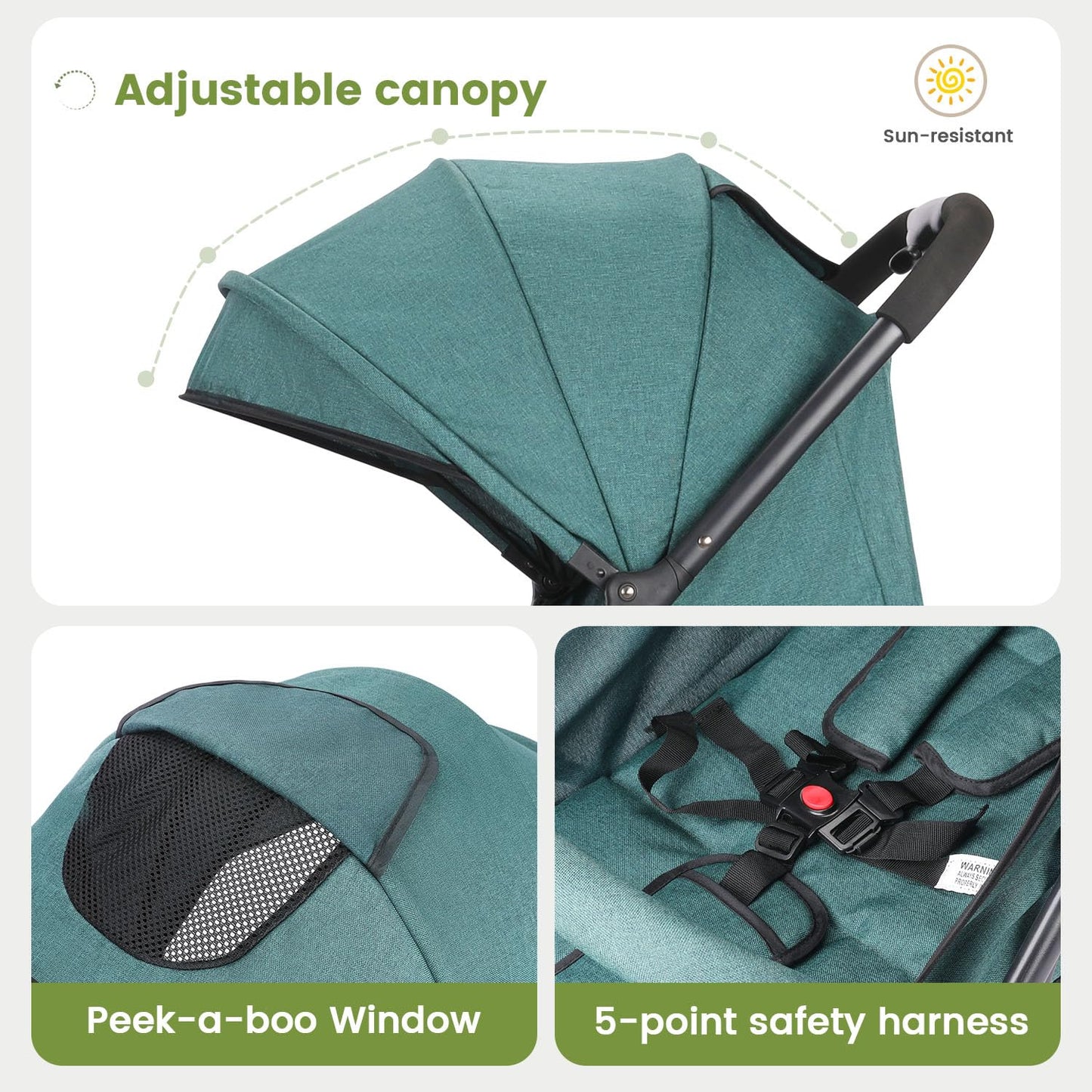 Compact Baby Stroller, Travel Toddler Seat Pushchair with Shock Absorbing Wheels, Foldable Infant Stroller with Canopy, One Button Brake, Convertible Infant Stroller for Toddler (Dark Grey)