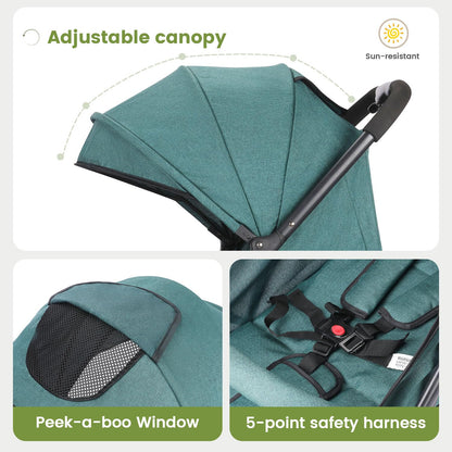 Compact Baby Stroller, Travel Toddler Seat Pushchair with Shock Absorbing Wheels, Foldable Infant Stroller with Canopy, One Button Brake, Convertible Infant Stroller for Toddler (Dark Grey)