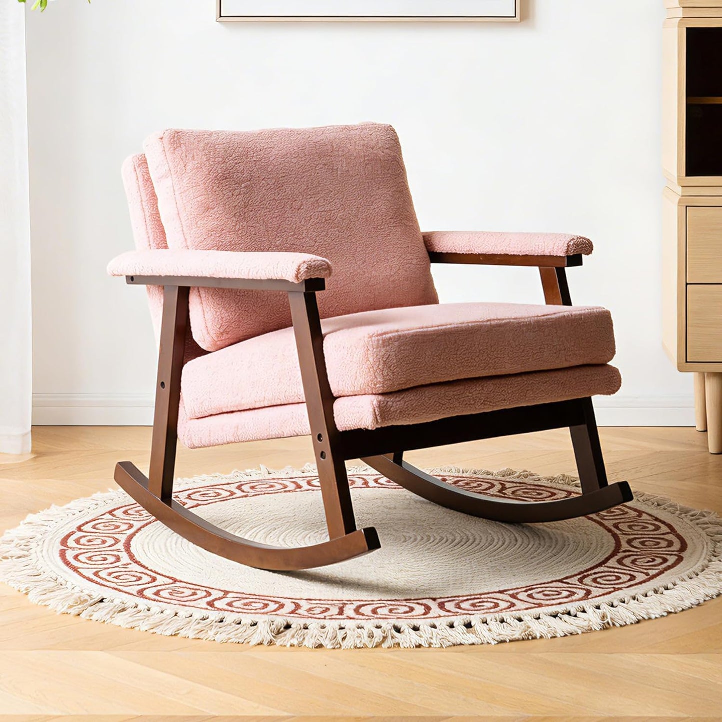 Rocking Accent Chair, Nursery Upholstered Glider Cozy Small Rocker Rocking Chair for Adult, Comfy Side Modern Arm Chair for Living Room/Bedroom/Offices/Balcony-White