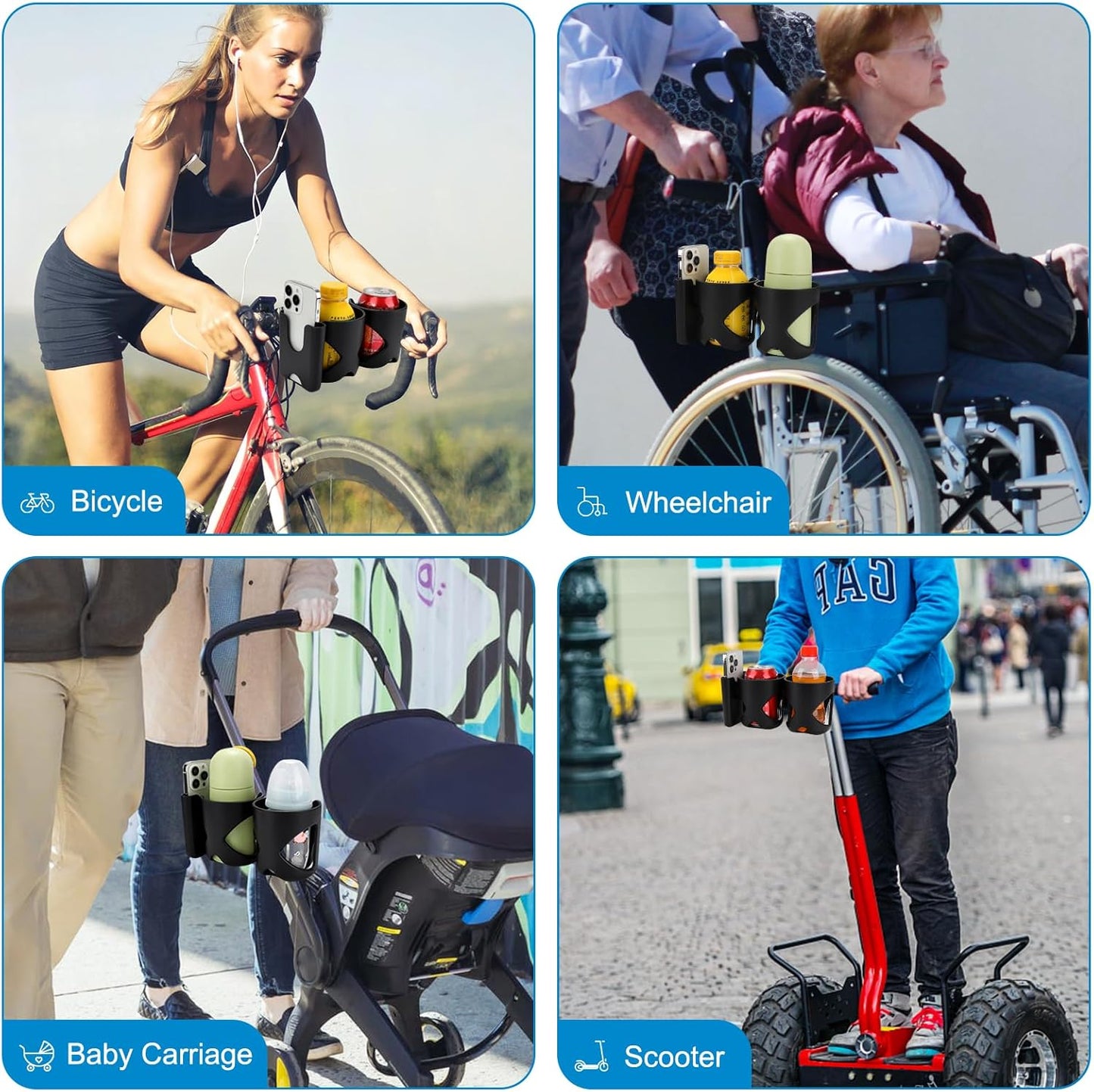Accmor Universal Cup Holder, Stroller Cup Holder with Phone Holder, 360° Rotatable Large Caliber Designed Bottle Holder for Stroller, Bike, Wheelchair, Walker, Scooter