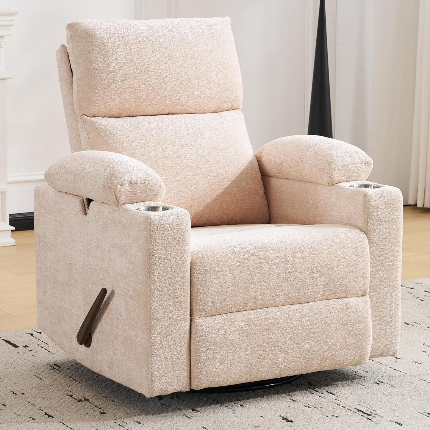 Rocking Chair Nursery with Adjustable Armrests, Electric Glider Recliner Nursing Chair for Breastfeeding, Power Swivel Recliner Chairs with Massage and Heat, Adjustable Headrest , FSC Certified, White