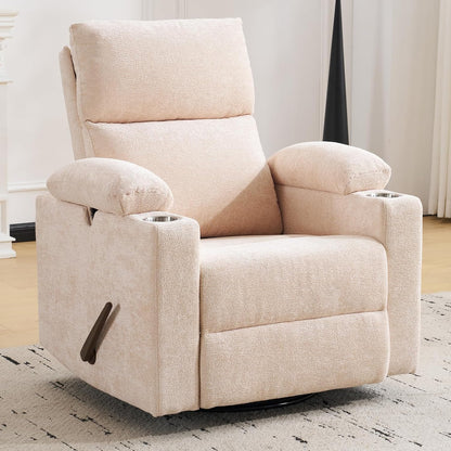Rocking Chair Nursery with Adjustable Armrests, Electric Glider Recliner Nursing Chair for Breastfeeding, Power Swivel Recliner Chairs with Massage and Heat, Adjustable Headrest , FSC Certified, White