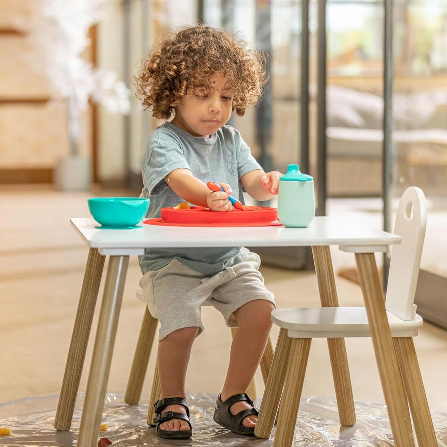 Nuby Sure Grip Miracle Mat 2-Section Toddler Plate - Suction Silicone Plate - 6+ Months - Aqua