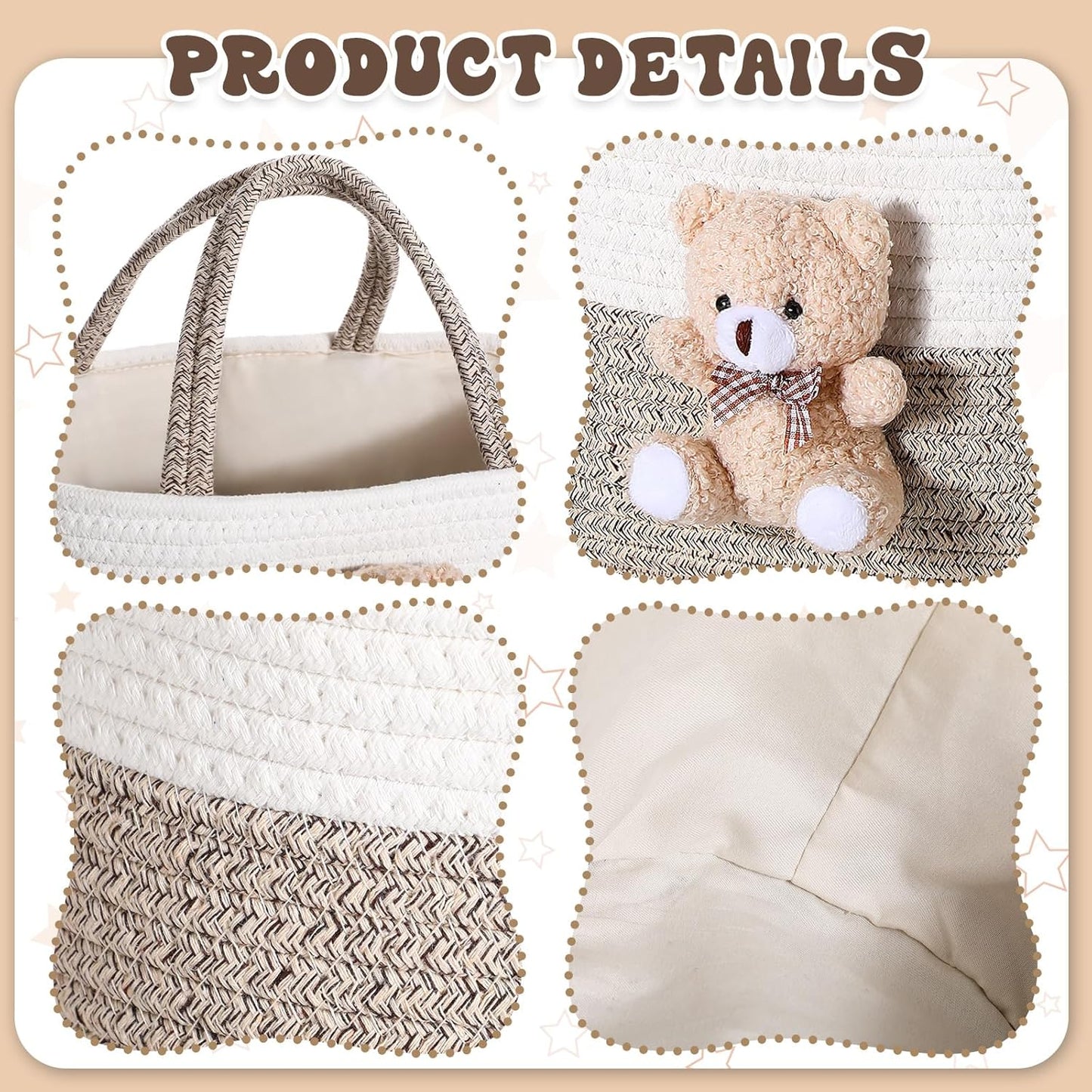 FoldTier Bear Diaper Caddy Organizer Cart Storage for Nursery with Handle, Bear Baby Shower Basket Gift Bath Caddy for Diapers and Baby Wipes, Basket for Nursery(Gray White)