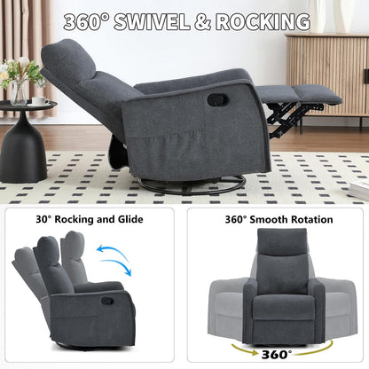 Trustyue Swivel Rocker Recliner Chair, 360° Swivel Recliner with Heat and Massage, Rocker Recliner Nursery Glider Chair with Side Pockets for Living Room (Beige, Fabric)