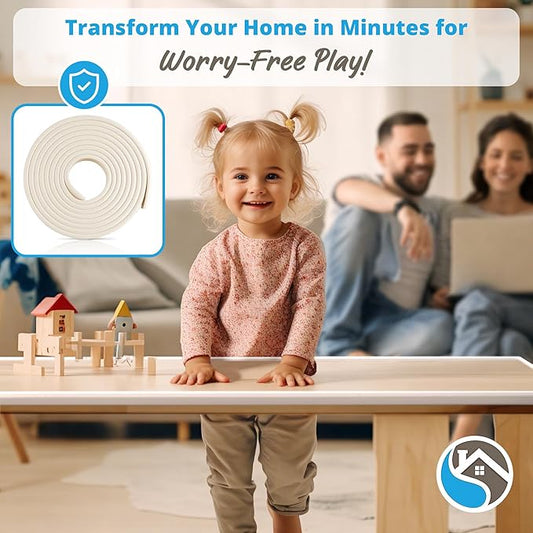 Premium 12ft Edge Protector for Baby, Odorless & Waterproof Foam Cushion with 3M Adhesive Tape, Non-Toxic to Baby Proof Corners and Edges, Wall Corner Protector & Desk Edge Cushion White
