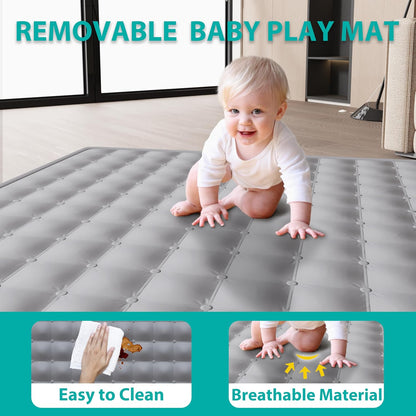 ICAREWAY Foldable Playpen for Babies and Toddlers, 50x50 Inches Portable Playpen, Kids Collapsible Play Pen with 2 Handlers, Indoor & Outdoor Baby Fence Play Area with Visible Mesh, Dark Gray