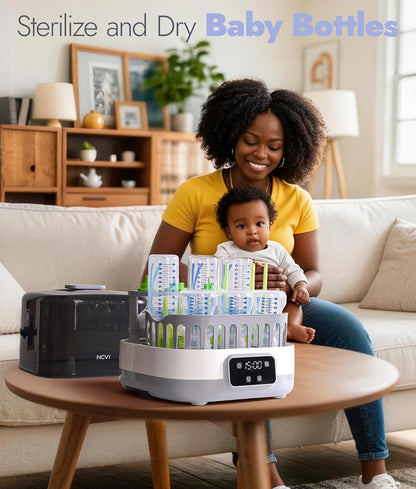 NCVI 20-Minute Baby Bottle Steamer Sterilizer and Dryer with 2 Bottle Trays for 8 Bottles, Fast Electric Steam Sterilization Disinfection for All Bottles, Pacifiers, Teether and Breast Pump Parts