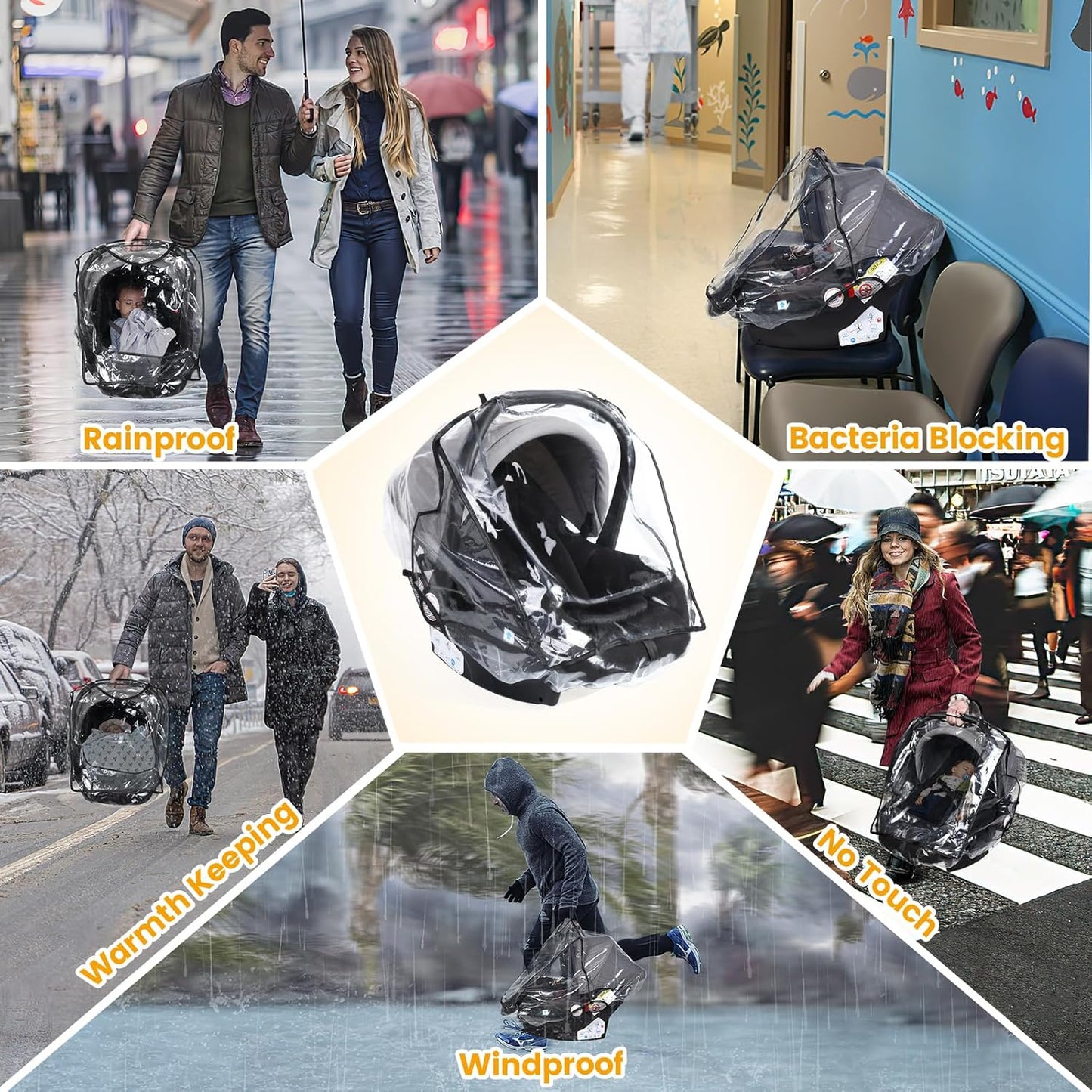 Car Seat Rain Cover, Compatible with Doona Infant Car Seat Stroller, Universal Rain Cover with Window for Waterproof, and Windproof, Breathable Baby Travel Weather Shield Stroller Accessories, Black