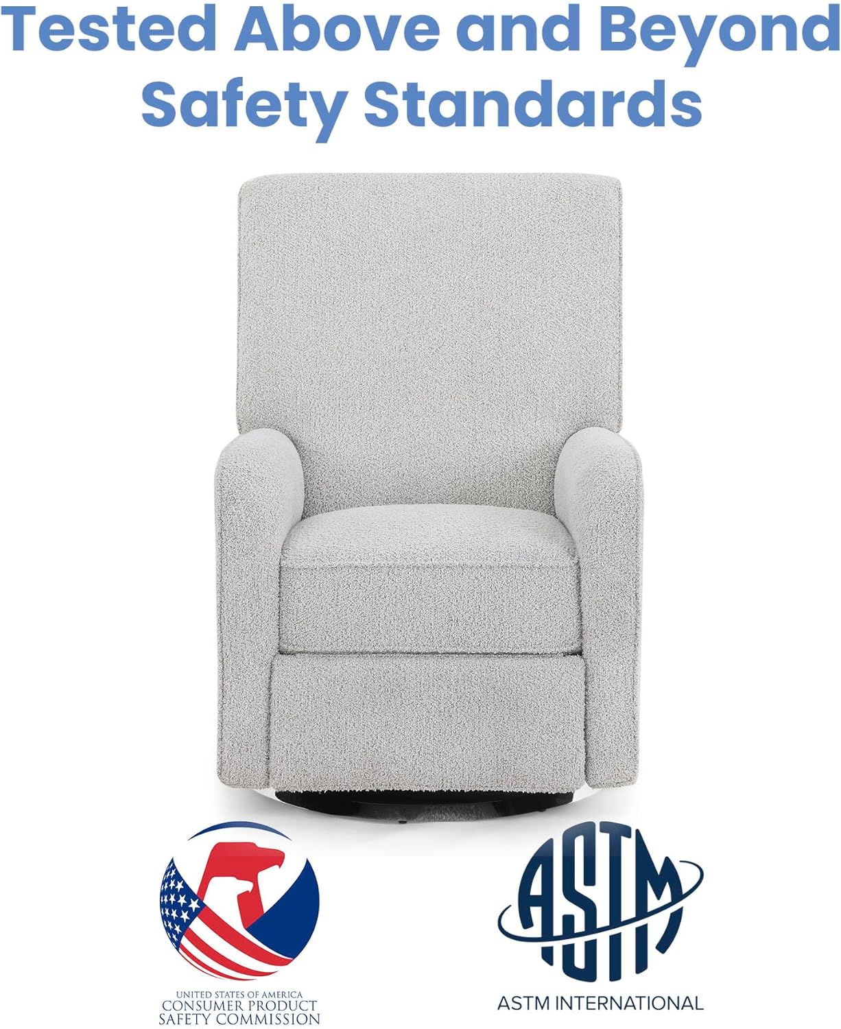 Delta Children Nest Nursery Swivel Recliner - Fabric is GREENGUARD Gold Certified and Oeko-TEX Standard 100 - Upholstered in a Unique Chenille Yarn for Blanket Like Softness, Oyster