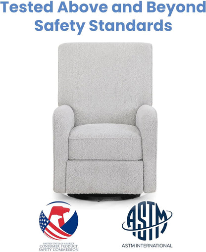 Delta Children Nest Nursery Swivel Recliner - Fabric is GREENGUARD Gold Certified and Oeko-TEX Standard 100 - Upholstered in a Unique Chenille Yarn for Blanket Like Softness, Oyster