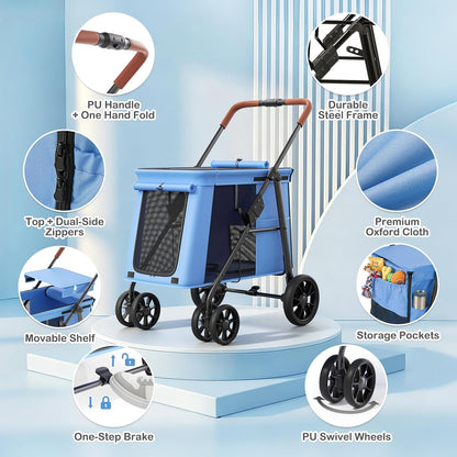 MoNiBloom Large Pet Stroller with Anti-Slip Ramp, Heavy Duty Dog Stroller Up to 99lb, Safe & Gentle Mobility Aid, All-Terrain Wheels, Idea for Injured, Disabled, & Senior Dog