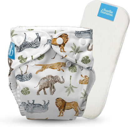 Charlie Banana Cloth Diapers, Reusable, Washable, Adjustable One Size Diaper, for Babies and Toddlers, with Absorbent Insert - Sweet Dreams on Grey, 1 Pack