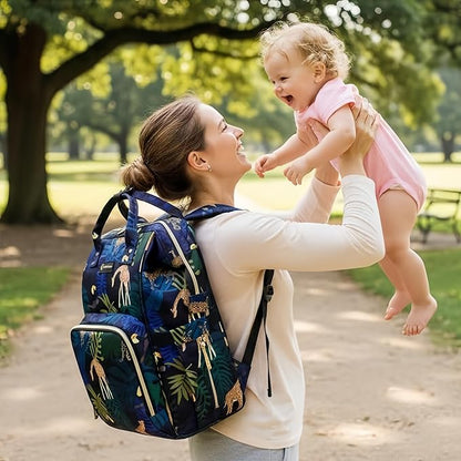 Diaper Bag Backpack, Animal Print Travel Nappy Bag with USB Charging Port Stroller Straps and Insulated Pocket For Women/Mum (Animal Print Pattern)
