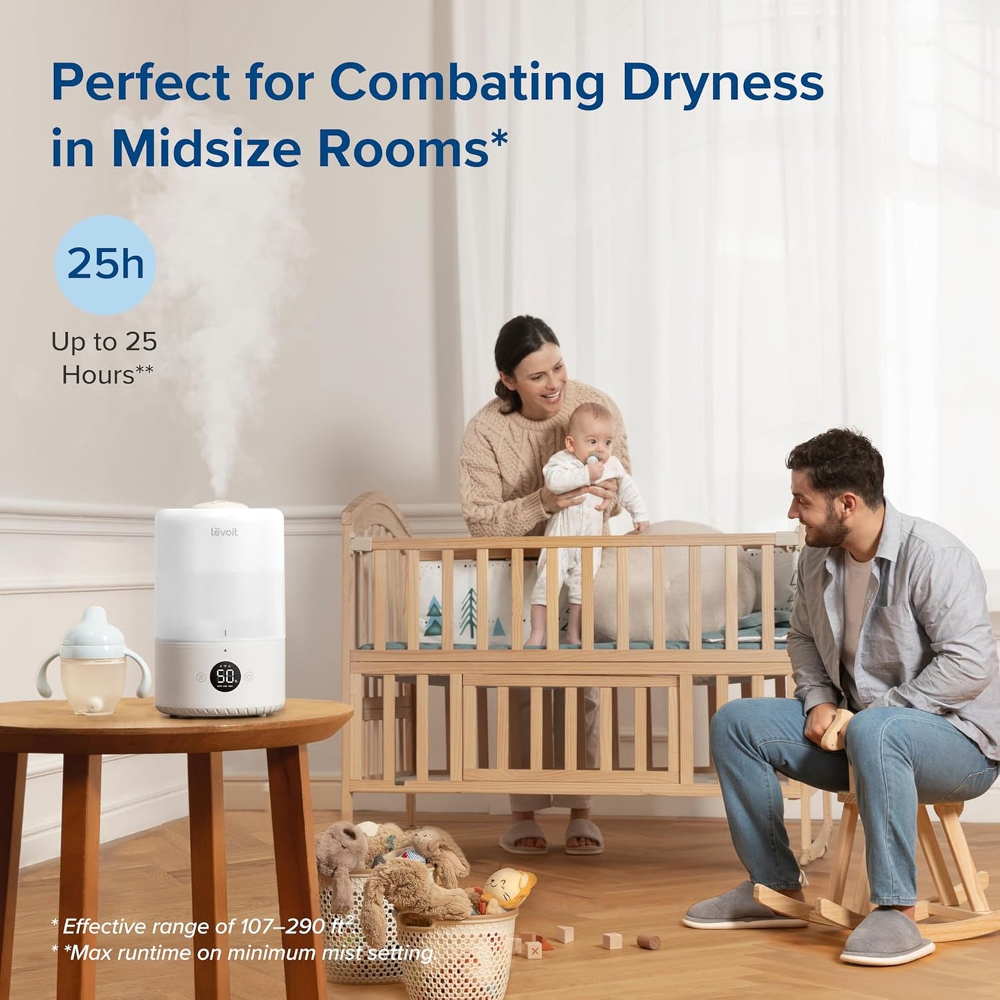 LEVOIT Dual 200S Smart Humidifiers for Bedroom, Top Fill, Customize Humidity for Home, Baby Nursery & Plants with Humidistat, Essential Oil Diffuser, Schedule, Timer, APP & Voice Control, 3L, Blue