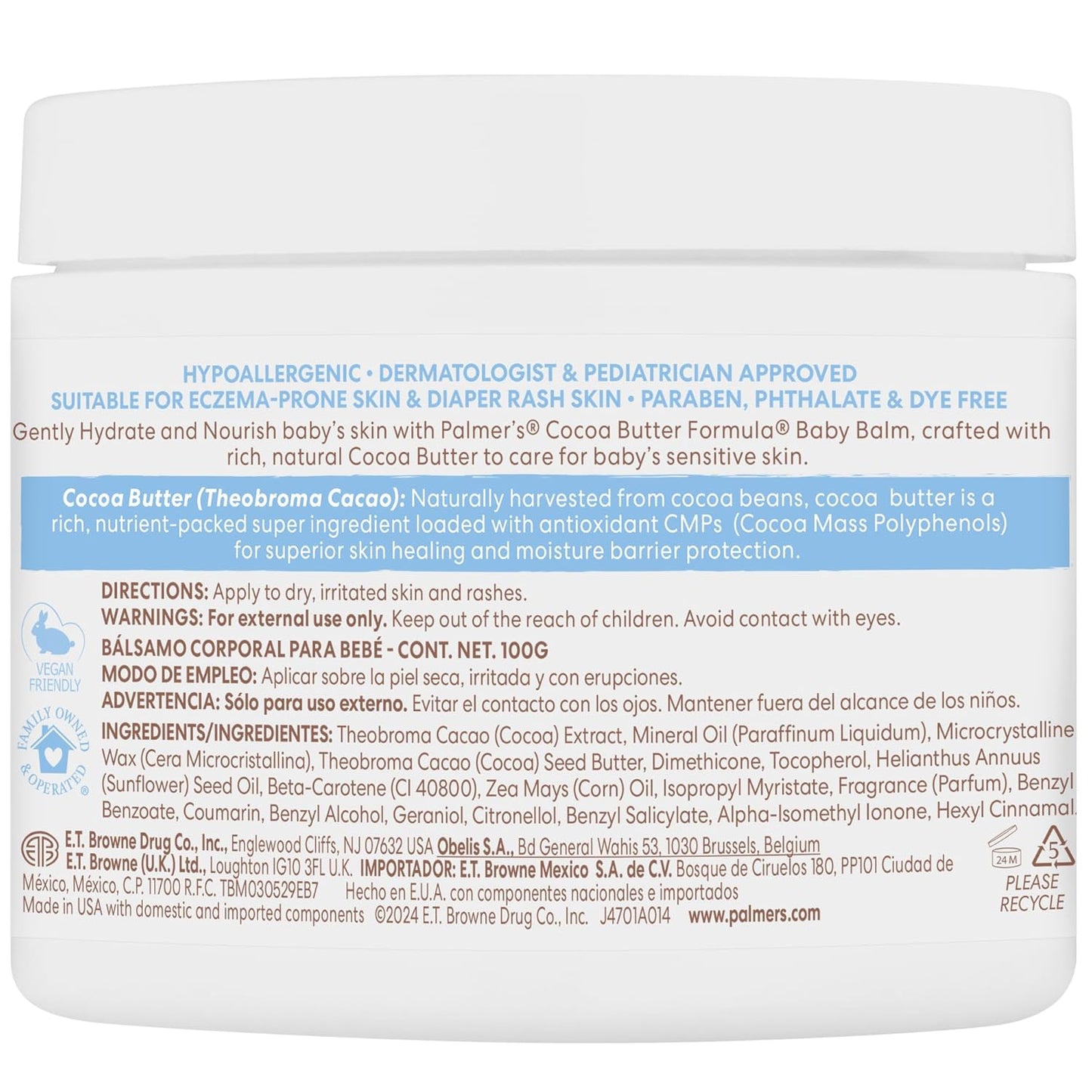 Palmer's Baby Balm, Cocoa Butter Formula Hydrating Baby Cream, 3.5 Oz, Nourishing Dry Skin, Eczema, Cradle Cap & Diaper Rash Cream, Hypoallergenic, 48Hr Moisture, Dermatologist Tested Essentials