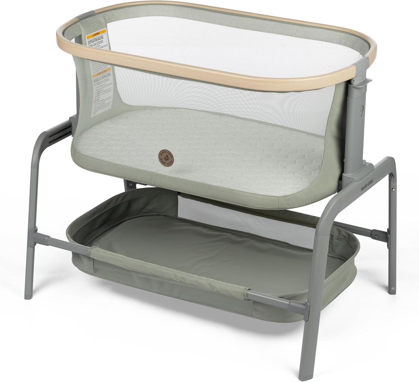 Maxi-Cosi Iora Baby Bassinets Bedside Sleeper, Portable Bassinet, Infant Bedside Sleeper Crib, Height Adjustable, Breathable Mesh, Large Storage Basket, Truffle