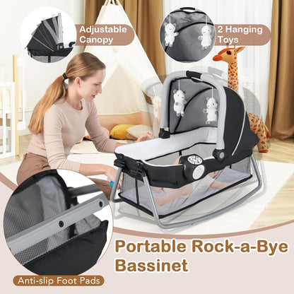 HONEY JOY Pack and Play, 5 in 1 Portable Infant Playpen with Bassinet & Changing Table, Storage Bag, Music Box, Toys, Carry Bag, Nursery Center, Baby Playard Pack n Play Crib for Boys Girls