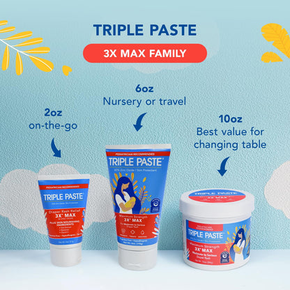 Triple Paste 3X Max Diaper Rash Ointment for Baby, Maximum Strength with 40% Zinc Oxide Ointment for Serious Diaper Rash, 6 oz Tube