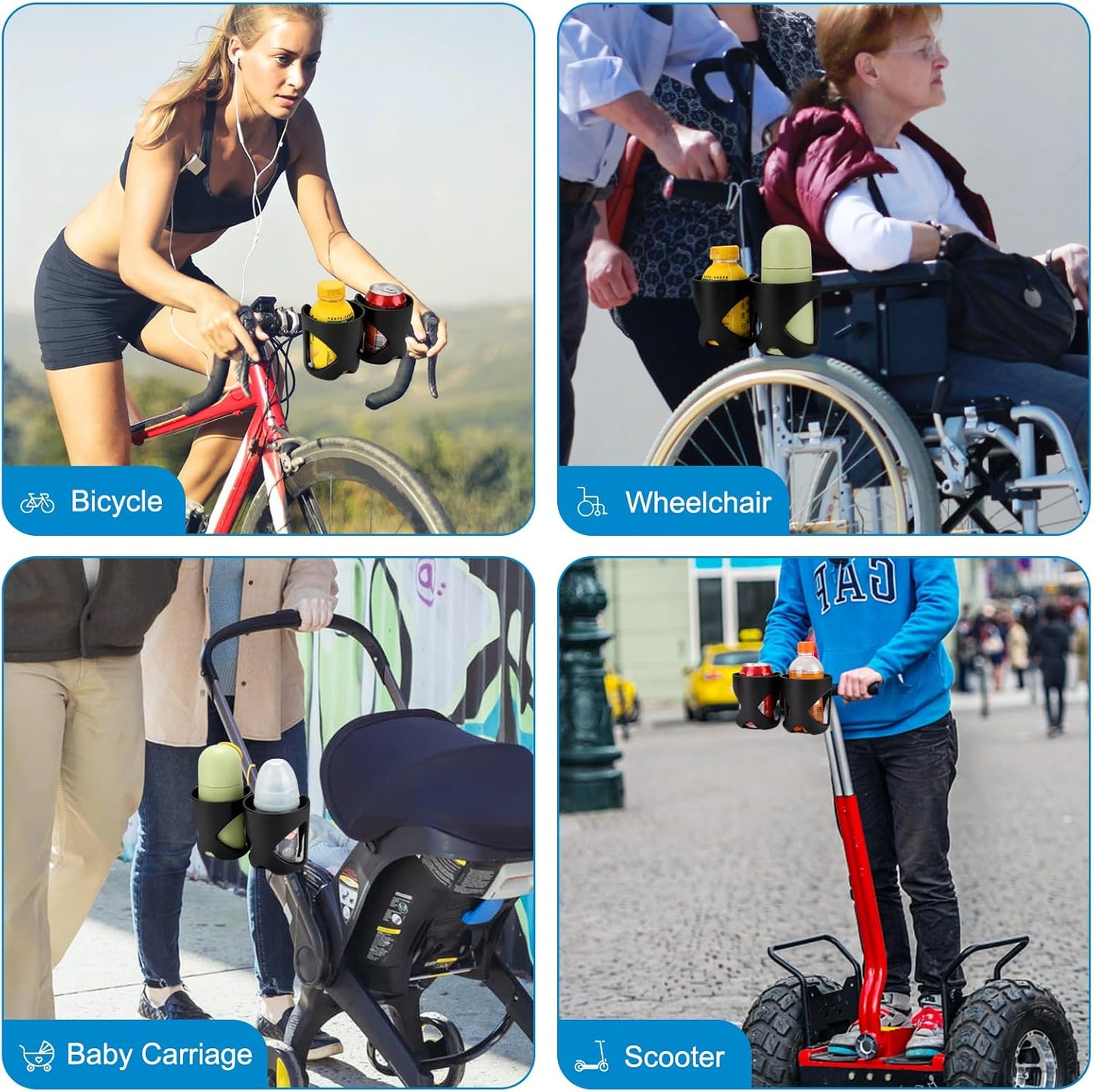 Accmor Universal Cup Holder, Stroller Cup Holder with Phone Holder, 360° Rotatable Large Caliber Designed Bottle Holder for Stroller, Bike, Wheelchair, Walker, Scooter