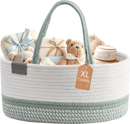DECOMOMO Baby Caddy Organizer, Mother's Day Diaper Caddy Basket, Baby Baskets for Baby Shower (Spiral Beige & White, Large)