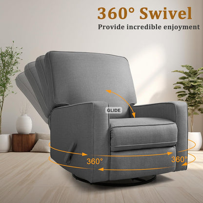 Swivel Rocker Recliner Chair for Adults, High Back Fabric Recliner with Deep Seat, Manual Glider for Living Room & Nursery, Grey