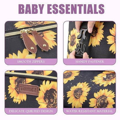 Tuwubi Diaper Bag Tote,Baby Diaper Bag with Pacifier Case Large Travel Diaper Tote Caddy for Mom and Dad Multifunction Large Baby Bag - Sunflower