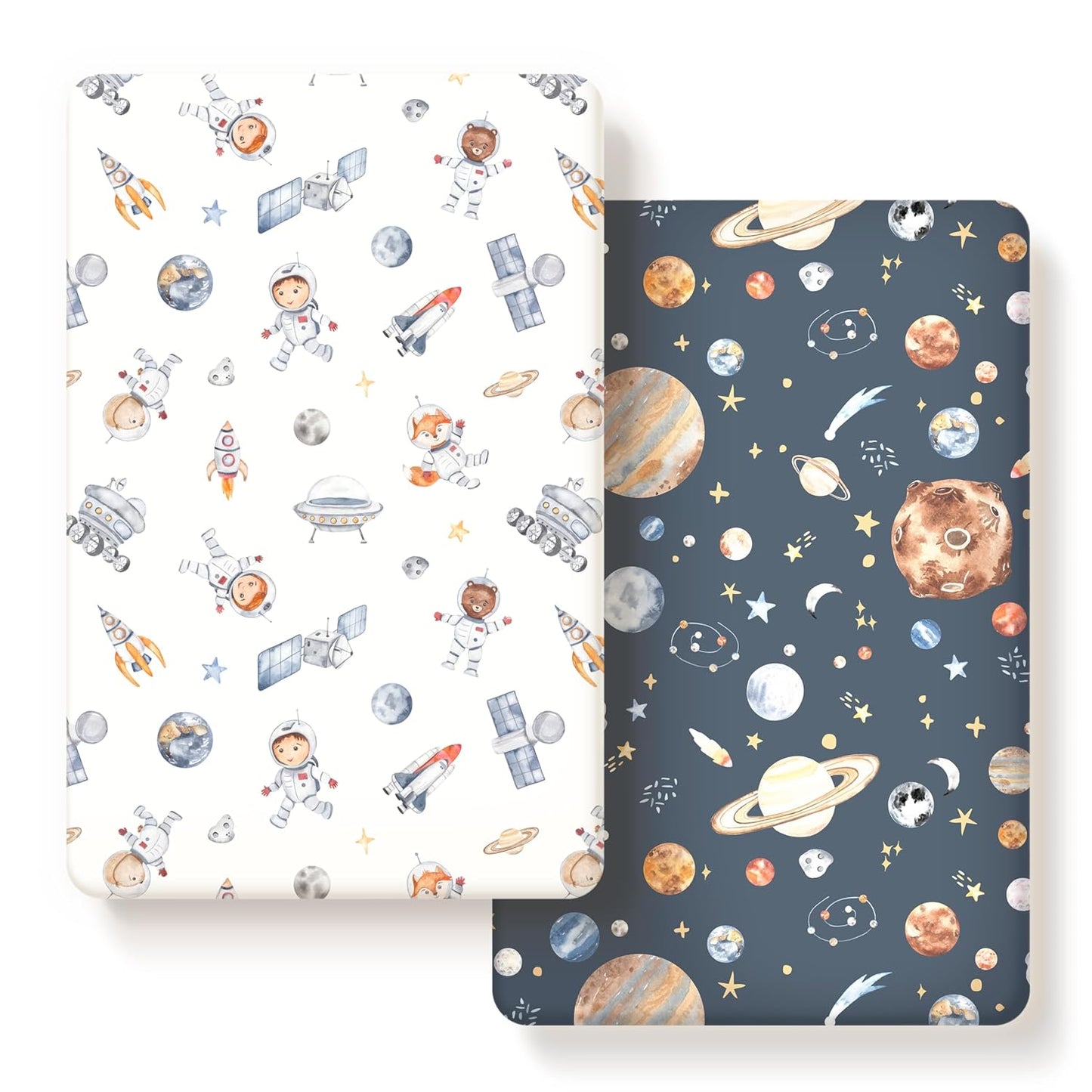 GRSSDER Stretch Ultra Soft Jersey Knit Fitted Pack n Play Playard Sheets Set 2 Pack，Fits Portable/Mini Cribs Sheets, Playards Mattress Pads, Stylish Watercolor Animals for Baby, Mint Green