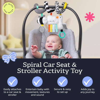 Itzy Ritzy Spiral Car Seat & Stroller Activity Toy - Stroller & Car Seat Toys for Ages 0 Months and Up - Hanging Toys Include Dangling Ring, Mirror and Textured Ribbons (Veggie)