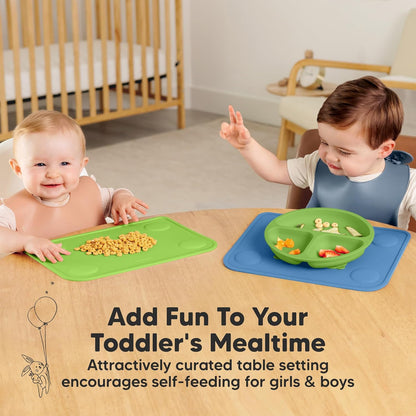 KeaBabies 2pk Silicone Placemats for Toddlers, Kids - 12x9 Non Slip Suction Baby Silicone Placemat for Restaurants, Dining Table,Travel, Easy to Clean, Food Grade/BPA-Free,Small Baby Table Mat(Slate)