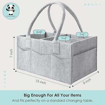 HIPHOP PANDA 2-Pack Diaper Caddy Organizer - Newborn Essentials Baby Registry Must Haves - Sturdy Nursery Storage Bin & Portable Car Caddy for Diapers & Wipes - Grey/Oatmeal Gift Set