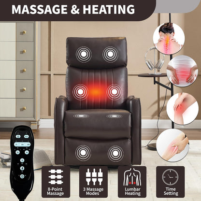 Swivel Rocker Recliner Chair for Adults, Nursery Rocking Chair with Heat and Massage, Glider Reclining Chair for Small Space Living Room Bedroom, Faux Leather Black